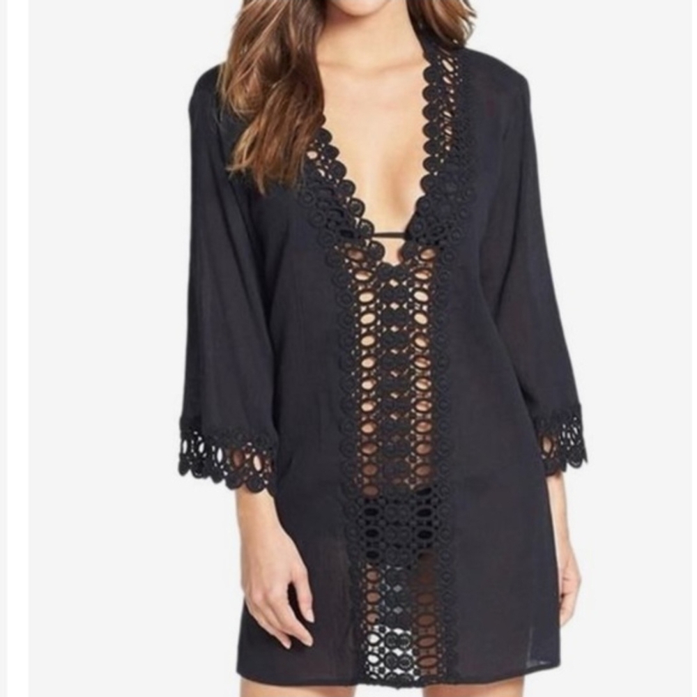 Miyang Black Lace Sheer Swim Cover Up Dress Beach Pool Summer NWOT Size XS